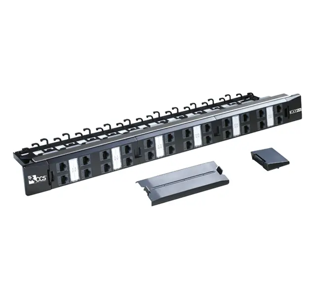 CAT.5E CCS 24-port patch panel with 24 Easy Crimp CAT.5E unshielded RJ45 jacks - T568A/B with cable management