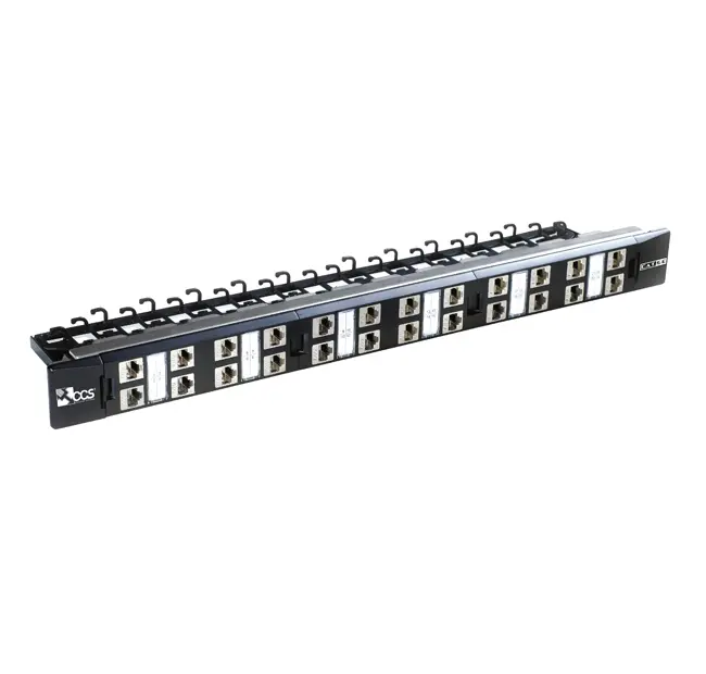 CAT 5E CCS 24-port patch panel with 24 Easy Crimp CAT.5E shielded RJ45 jacks - T568A/B with cable management