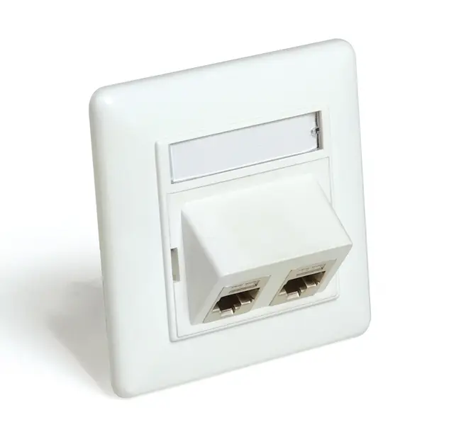 2-port CCS German type self-supporting faceplate with frame 80x80 mm for CCS UTP/FTP jacks