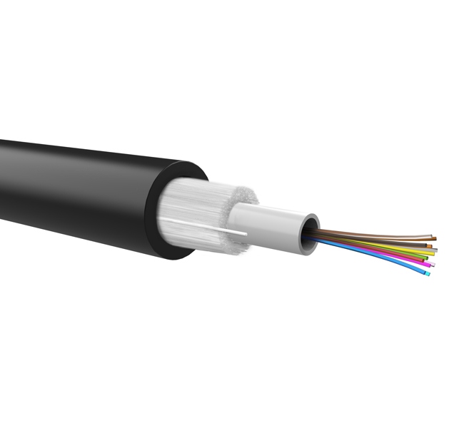 Optical loose cable, dielectric armour, 24 fibers 50/125 OM2, PE jacket, Euroclass Fca