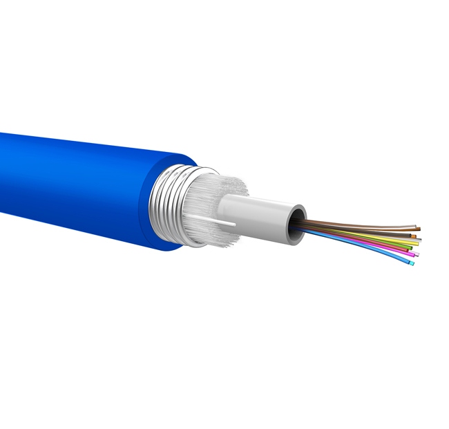 Optical loose cable, corrugated steel armour, 12 fibers 50/125 OM2, PE jacket, Euroclass Fca