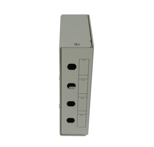 6-port optical box for SC Duplex adapters, installation on DIN-rails, with integrated splice trays organizer, grey RAL 7035