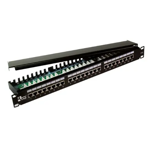 CCS 24-port patch panel with 24 CAT.5E shielded RJ45 jacks-IDC 110 system T568A/B with cable management
